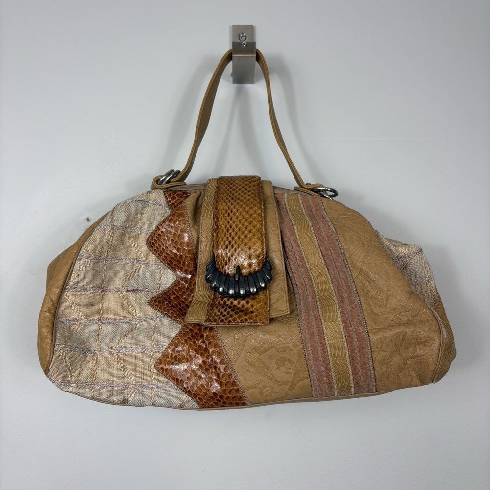 Vintage 80s Sharif Patchwork Snakeskin Mixed Material Handbag USA Made
